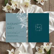 Elegant Blue Floral Wedding Invitation