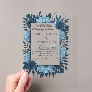  Elegant Blue Floral Wedding Invitation Template   Acryleinladungen