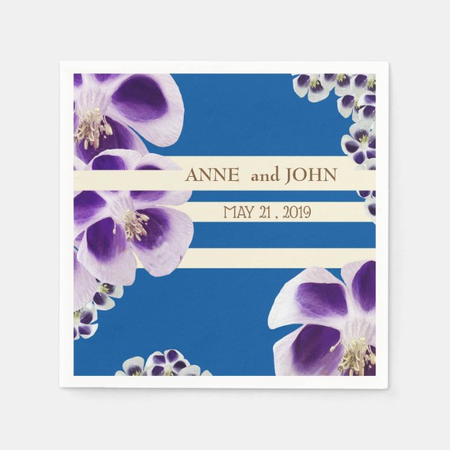Elegant Blue Floral Wedding Paper Napkins Serviette (Vorderseite)