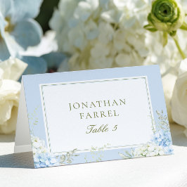 Elegant Blue Floral Wedding Place Cards Tischnummer
