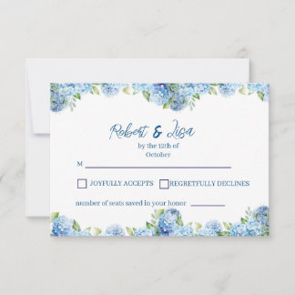 Elegant Blue Floral Wedding RSVP Karte