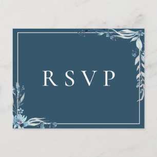 Elegant Blue Floral Wedding RSVP Song Request Einladungspostkarte