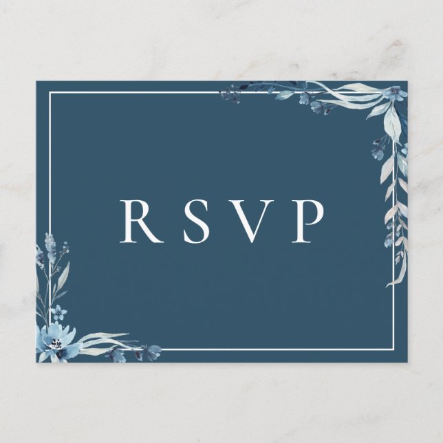 Elegant Blue Floral Wedding RSVP Song Request Einladungspostkarte (Vorderseite)
