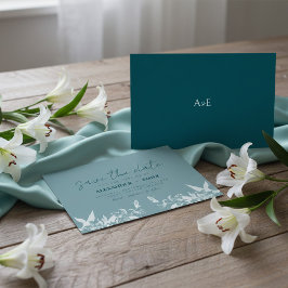 Elegant Blue Floral Wedding Save the Date Card RSVP Karte