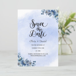 Elegant Blue Floral Wedding Save the Date Einladung