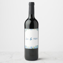 Elegant Blue Floral Wedding  Weinetikett