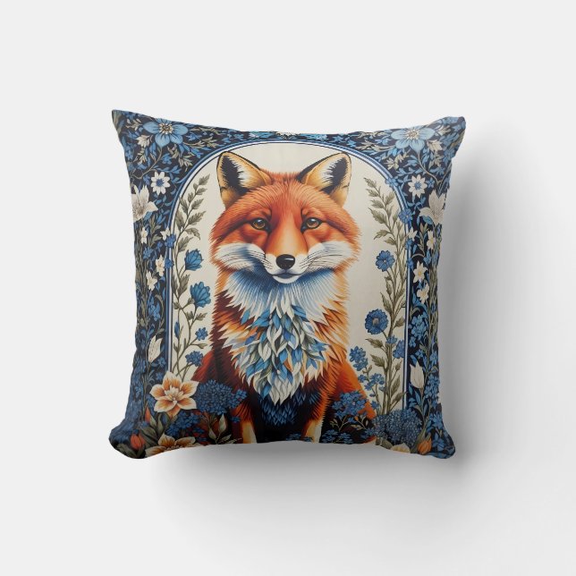 Elegant Blue Floral William Morris Inspiriert Fox Kissen (Vorderseite)