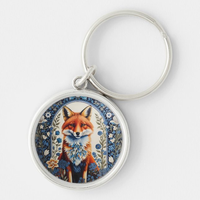 Elegant Blue Floral William Morris Inspiriert Fox Schlüsselanhänger (Vorne)