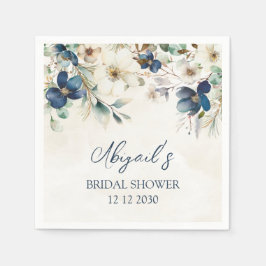 Elegant Blue Floral Winter Bridal Shower Napkin Serviette