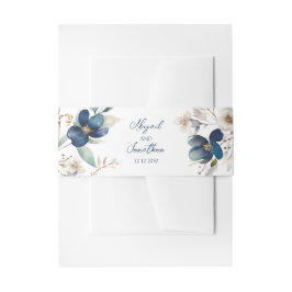 Elegant Blue Floral Winter Wedding Einladungsbanderole
