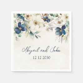 Elegant Blue Floral Winter Wedding Napkin Serviette