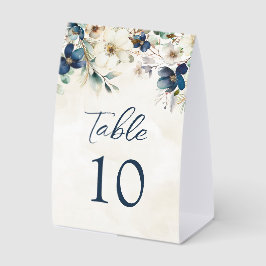 Elegant Blue Floral Winter Wedding Table Number Tischaufsteller
