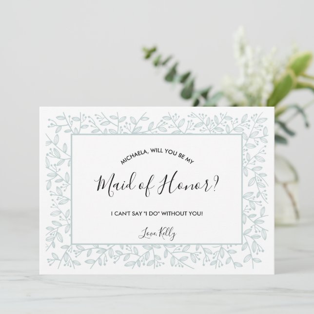 Elegant Blue Floral wird meine Brautjungfrau Invit Einladung (Stehend Vorderseite)