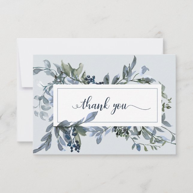 Elegant Blue Floral Wreath Beerdigung Danke (Vorderseite)