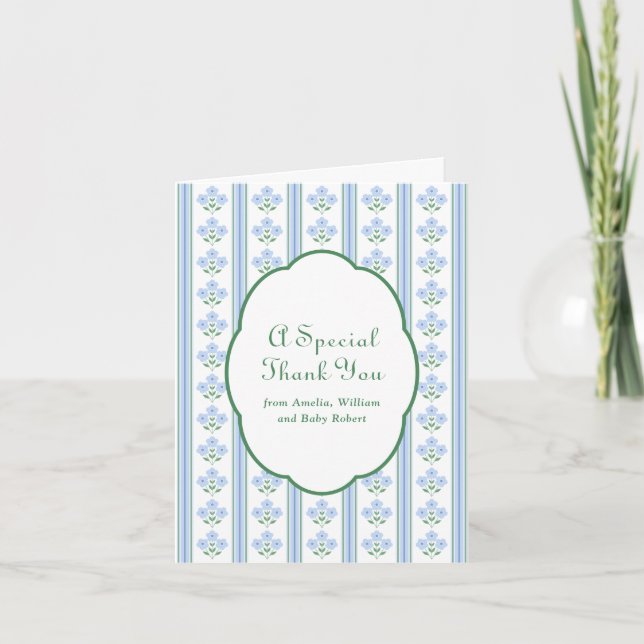 Elegant Blue Flowers Babydusche Vielen Dank Dankeskarte (Vorderseite)
