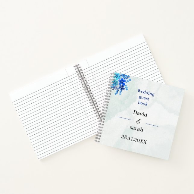 Elegant Blue Flowers Custom Wedding Guest Notizbuch (Innenseite)