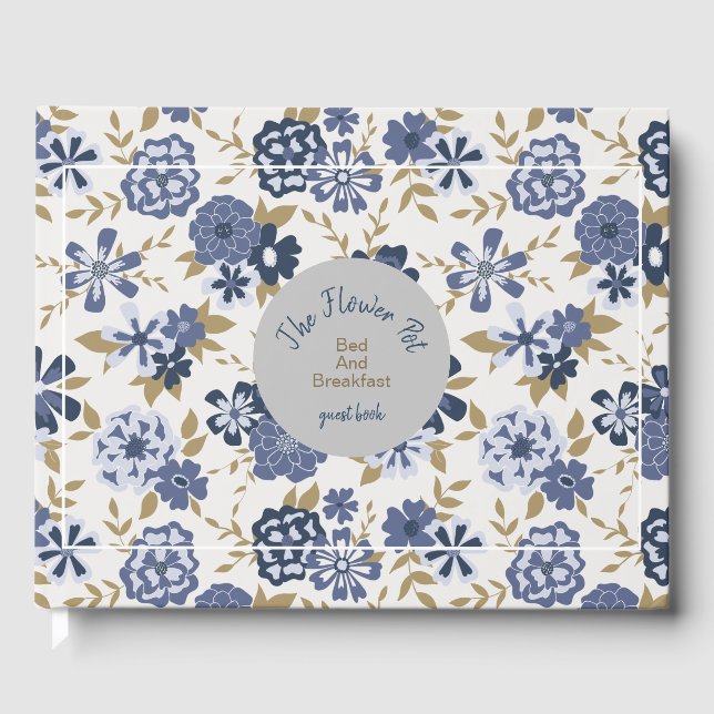 Elegant Blue Flowers Gästebuch (Vorderseite)