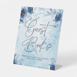 Elegant Blue Flowers Guest Books Boy Baby Shower Sockelschild