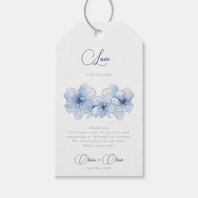 Elegant Blue Flowers Hochzeit Liebe und Dank Geschenkanhänger (Vorderseite)