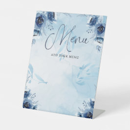 Elegant Blue Flowers Menu Baby Shower Boy Sockelschild