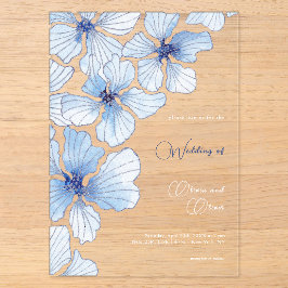 Elegant Blue Flowers Wedding Acryleinladungen