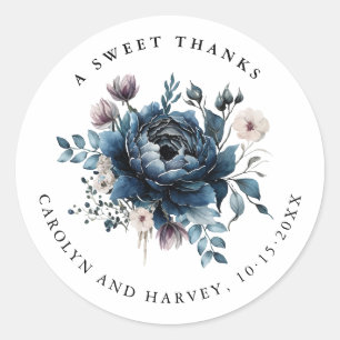 Elegant Blue Flowers Wedding Danke Stickers