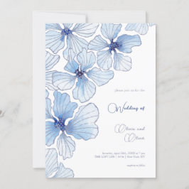 Elegant Blue Flowers Wedding Einladung