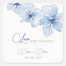 Elegant Blue Flowers Wedding Quadratischer Aufkleber