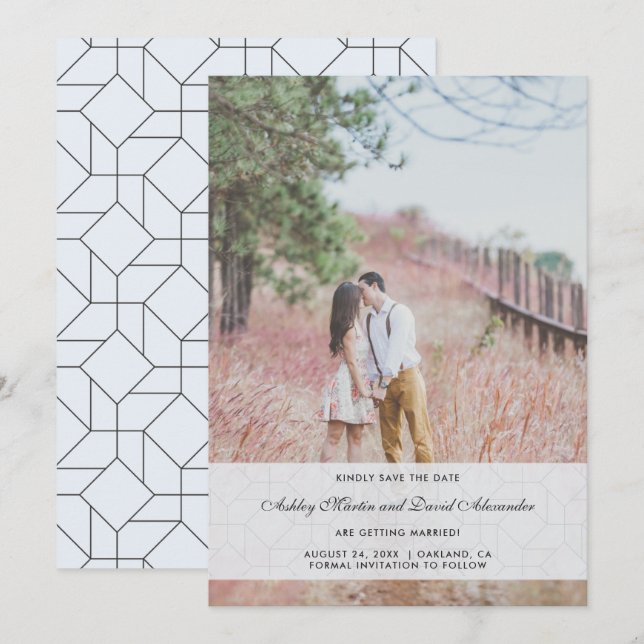 Elegant Blue Foto Wedding Save the Date Einladung (Vorne/Hinten)