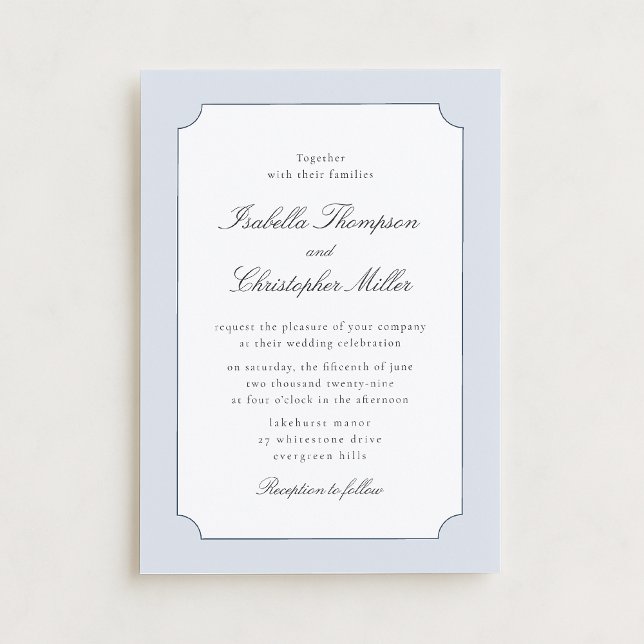 Elegant Blue Frame Classic Wedding Invitation  Kró Einladung (Von Creator hochgeladen)