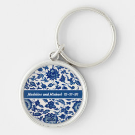 Elegant Blue French Country Toile Chinoiserie Schlüsselanhänger