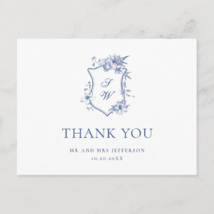 Elegant Blue French Garden Floral Vielen Dank Postkarte