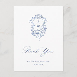 Elegant Blue French Garden Floral Vielen Dank Postkarte