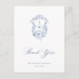 Elegant Blue French Garden Floral Vielen Dank Postkarte