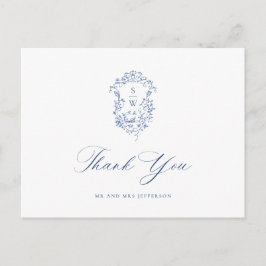 Elegant Blue French Garden Floral Vielen Dank Postkarte