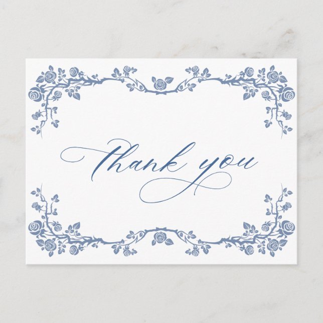Elegant Blue French Garden Vielen Dank Postkarte (Vorderseite)