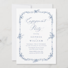Elegant Blue French Rose Toile ENGAGEMENT PARTY Einladung