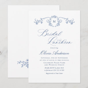 Elegant Blue French Toile Garden BRIDAL LUNCHEON Einladung