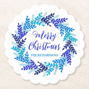 Elegant Blue Frohe Weihnachtsfeiertag Name Untersetzer