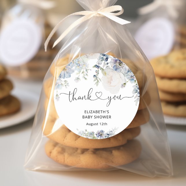 Elegant Blue Garden Baby Shower Thank You Runder Aufkleber (Von Creator hochgeladen)