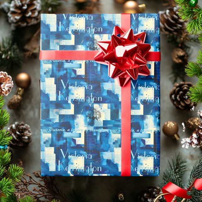 Elegant Blue Geometric Personalisiert Gift Wrap Geschenkpapier (Von Creator hochgeladen)
