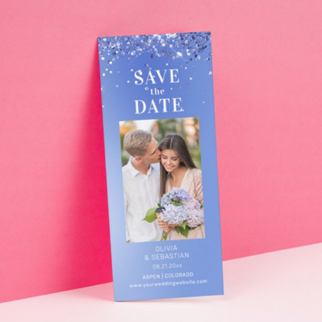Elegant Blue Glitzer Foto Hochzeit speichern das D Save The Date (Von Creator hochgeladen)