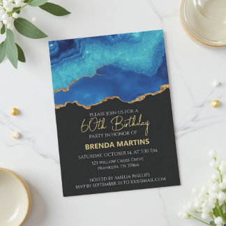 Elegant Blue Gold Abstract Marble Design Einladung