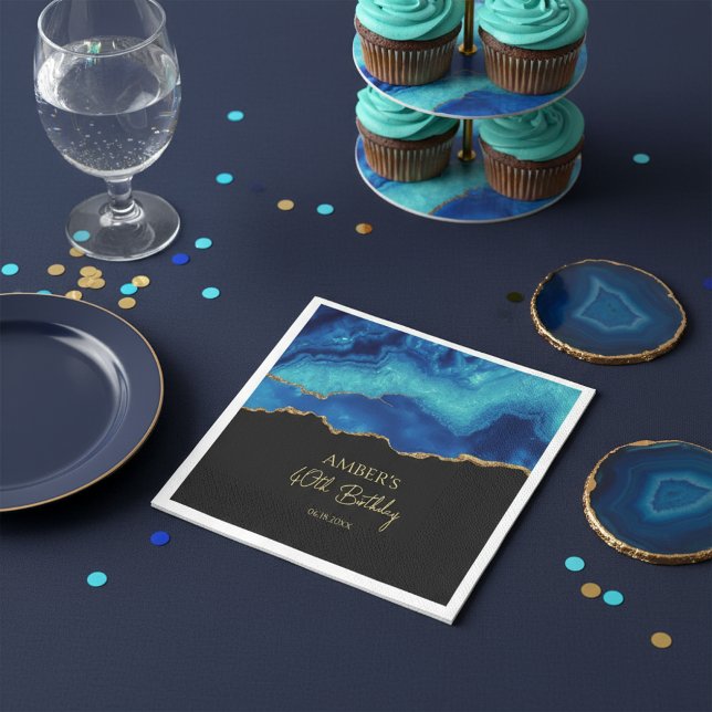 Elegant Blue Gold Abstract Marble Design Serviette (Von Creator hochgeladen)