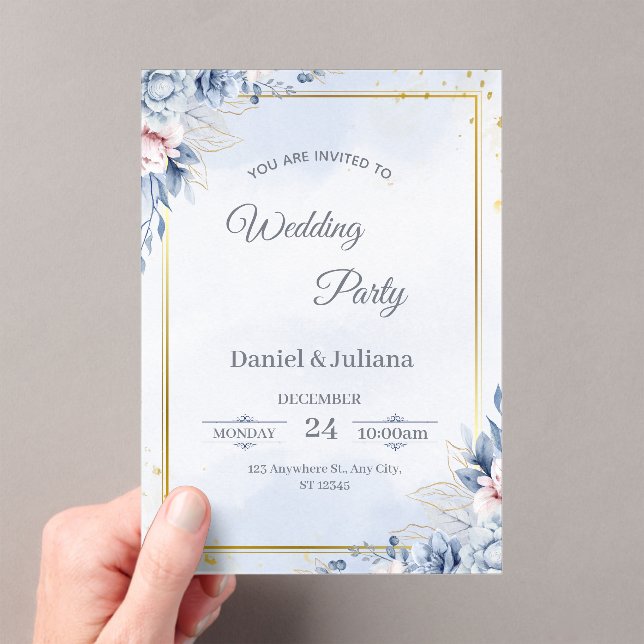 Elegant Blue & Gold Acrylic Wedding Invitation (In situ (ordinateur de poche))