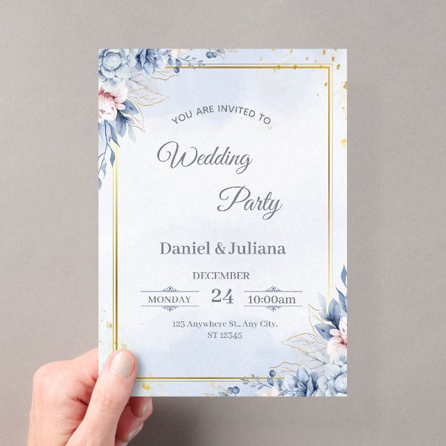 Elegant Blue & Gold Acrylic Wedding Invitation Acryleinladungen (Insitu (Handheld))