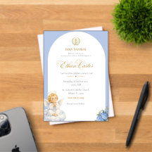 Elegant Blue & Gold Baptism invitation 