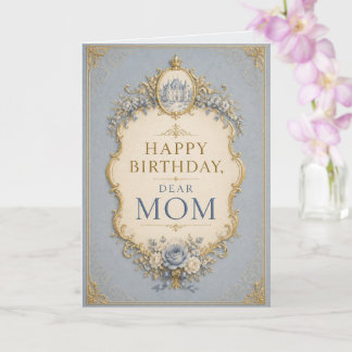 Elegant Blue & Gold Birthday Card for Mom Karte