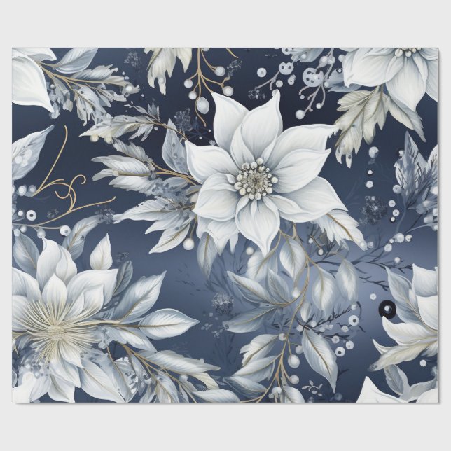 Elegant Blue & Gold Christmas Paper Geschenkpapier (Flach)