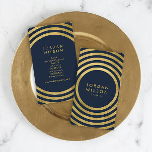 Elegant Blue Gold Circles Geometric Social Media Visitenkarte